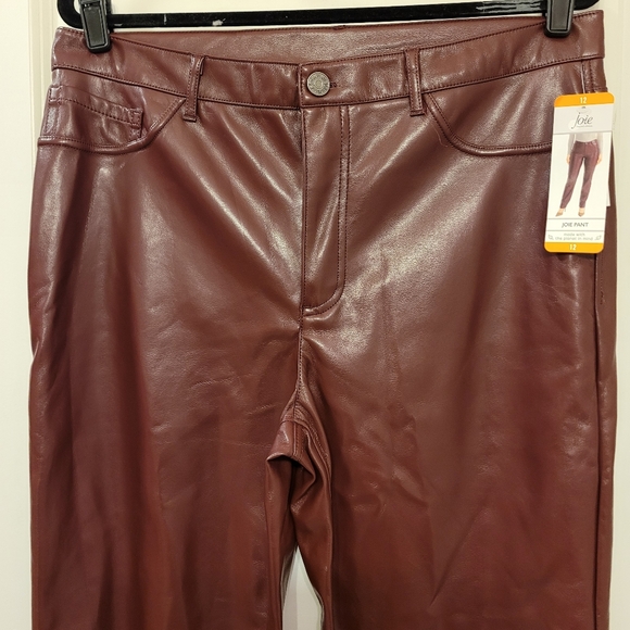 JOIE Limited Edition Faux Leather Pants NWT sz 12 Burgundy - Picture 2 of 8